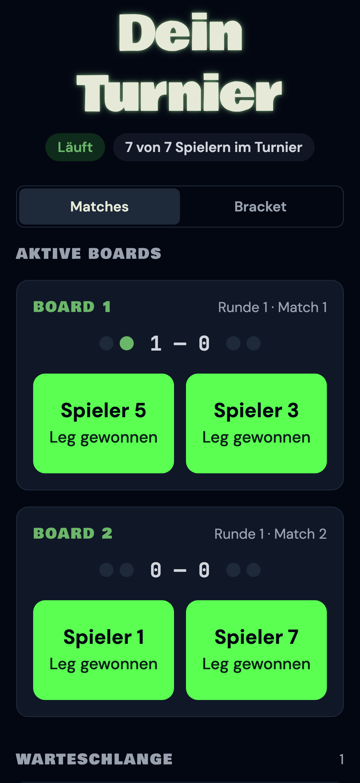 Laufendes Turnier — eintragen, wer gewonnen hat