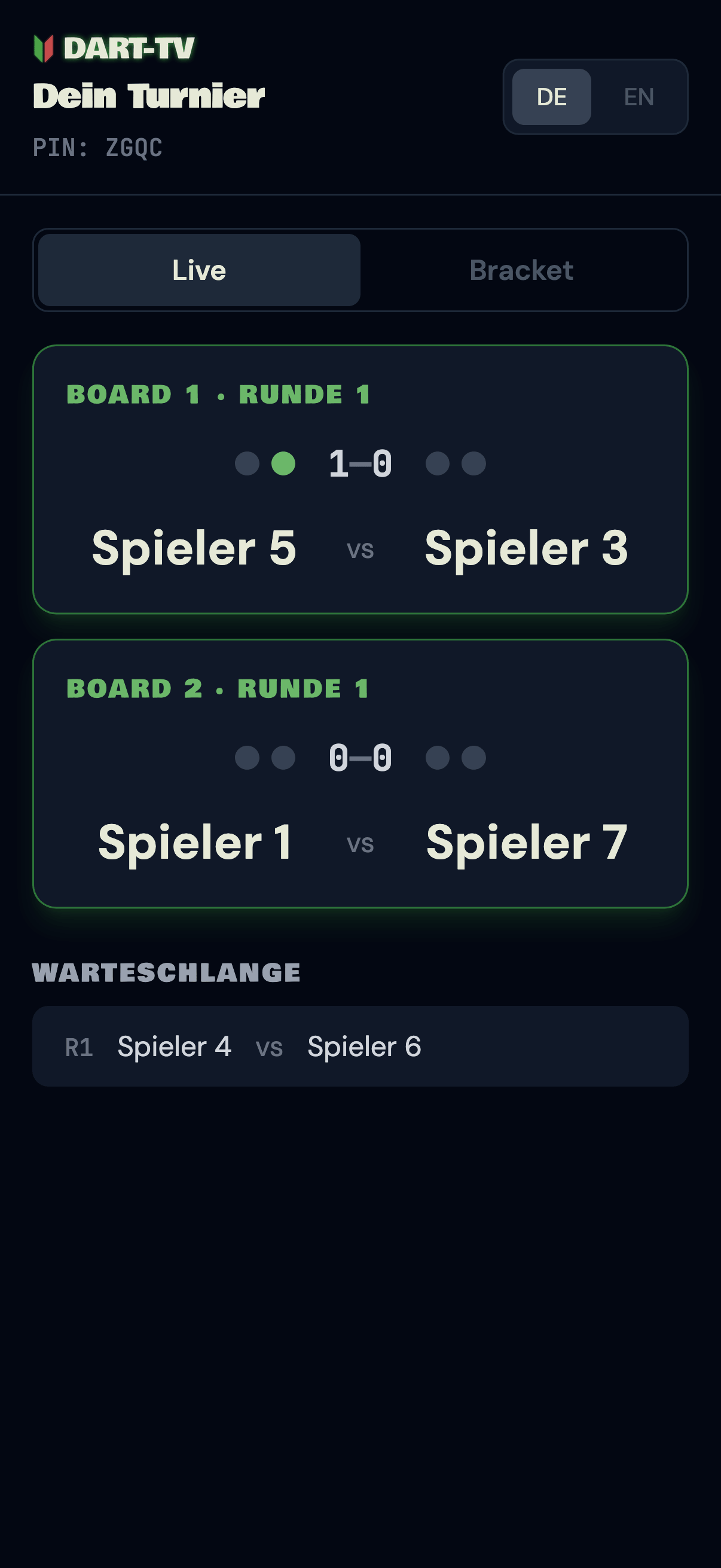 Zuschaueransicht der aktiven Boards am Smartphone